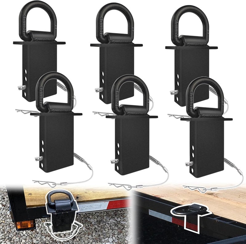 VONLX Stake Pocket D Rings 6pcs 18000lbs Heavy Duty D-Ring Tie Downs for Utility Trailers and Flatbed Trucks w/Hitch Pin w/Steel Cables, Removable Tie Downs for Flatbed Cargo Trucks, Black Upgrade - Image 1